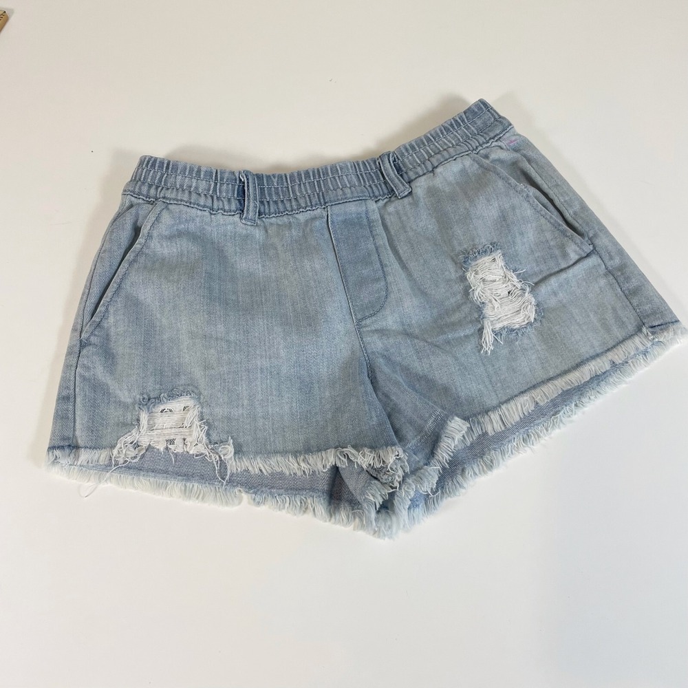 Aerie Womens Distressed Pull On Denim Cut Off Shorts‎ Blue XS Fringe Hem Stretch